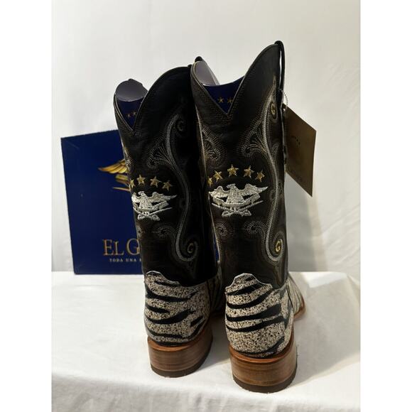 El General Cowboy Boots Mens Sz 8 Tiger Stripe Lizard Skin Exotic Leather Brown - Picture 3 of 16
